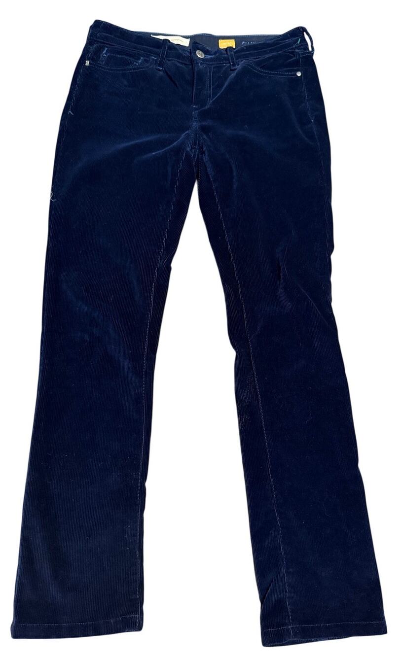 Pilcro Anthropologie Navy Blue Corduroy Pants, Stretch Slim Straight, Size 27